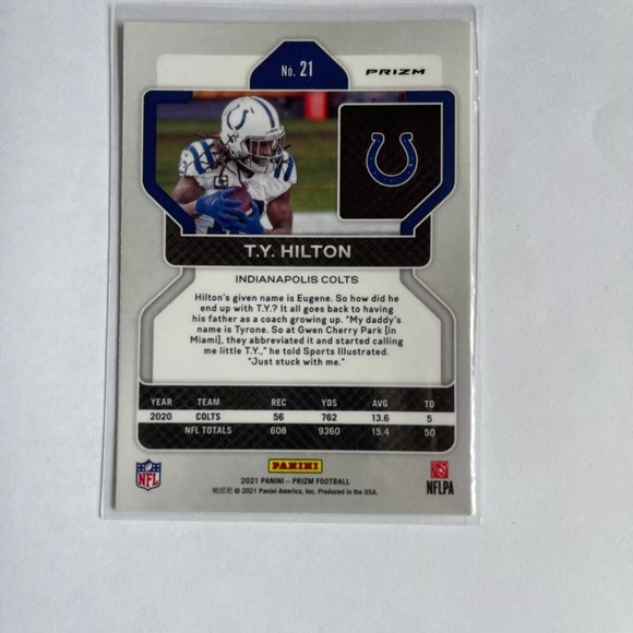 2021 Panini Prizm -Silver Prizm #21 T.Y. Hilton Indianapolis Colts - Picture 2 of 2